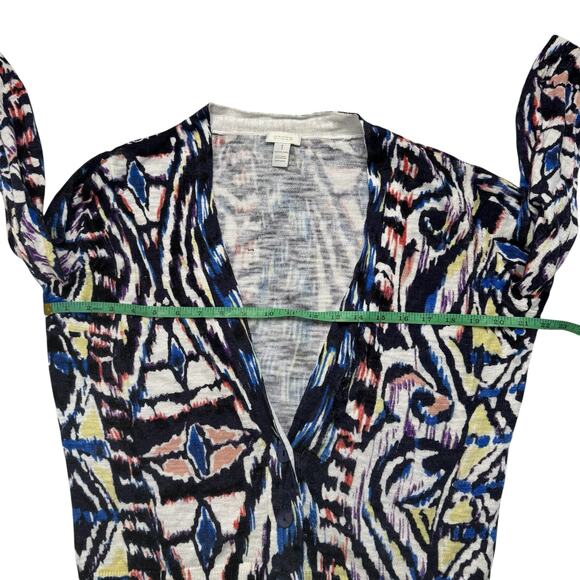 CHICOS Linen Blend Kaleidoscope Cardigan Sweater Sz Medium (1) Black Multicolor - Picture 7 of 9